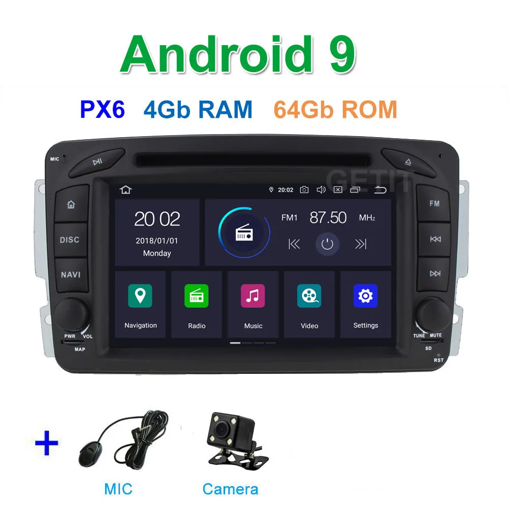 DSP 64G PX6 Android 9,0 автомобильный DVD мультимедиа радио gps для Mercedes Benz CLK W209 W203 W463 W208 Wifi Bluetooth стерео аудио - Цвет: PX6 4G CAMERA