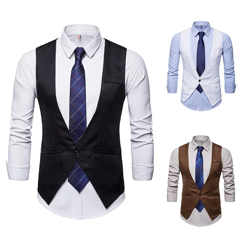 Осень и зима стиль сплошной цвет v-образным вырезом одной пряжкой дизайн большой размер приталенный мужской костюм жилет M47