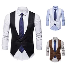 Осень и зима стиль сплошной цвет v-образным вырезом одной пряжкой дизайн большой размер приталенный мужской костюм жилет M47