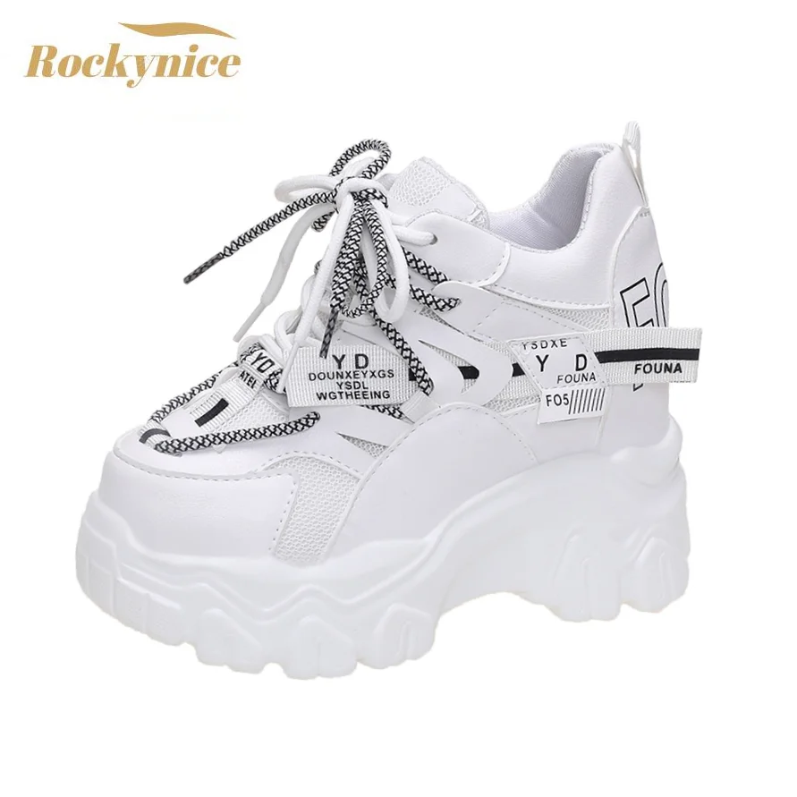 Zapatos Deportivos informales mujer, zapatillas plataforma alta con cordones, y gruesas, transpirables, exteriores, 9CM, otoño - AliExpress Calzado