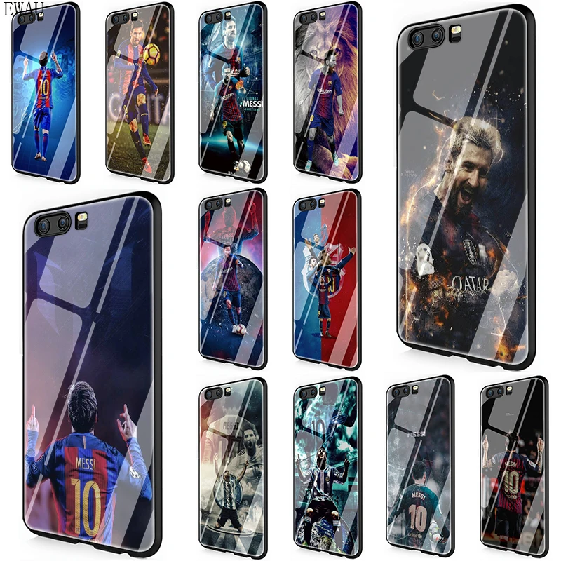 

EWAU Barcelona Messi Tempered Glass phone case for Huawei P10 P20 P30 Lite Pro P Smart