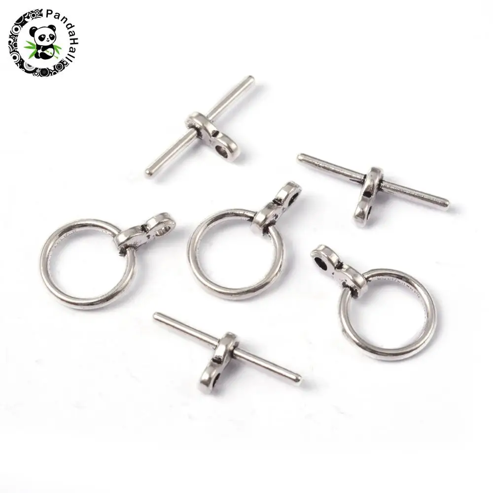 

20Sets Donut Tibetan Style Toggle Clasps for DIY Bracelet Necklace Making, Bar: 19*8mm 1.5mm thick, hole: 1.5mm