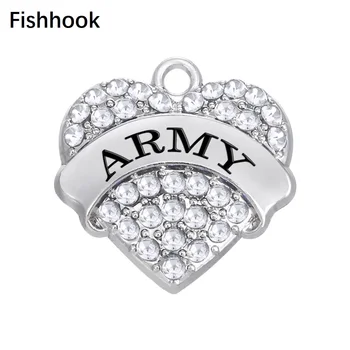 

Fishhook 10pcs/lot 3 colours crystals heart charms ARMY pendant for jewelry