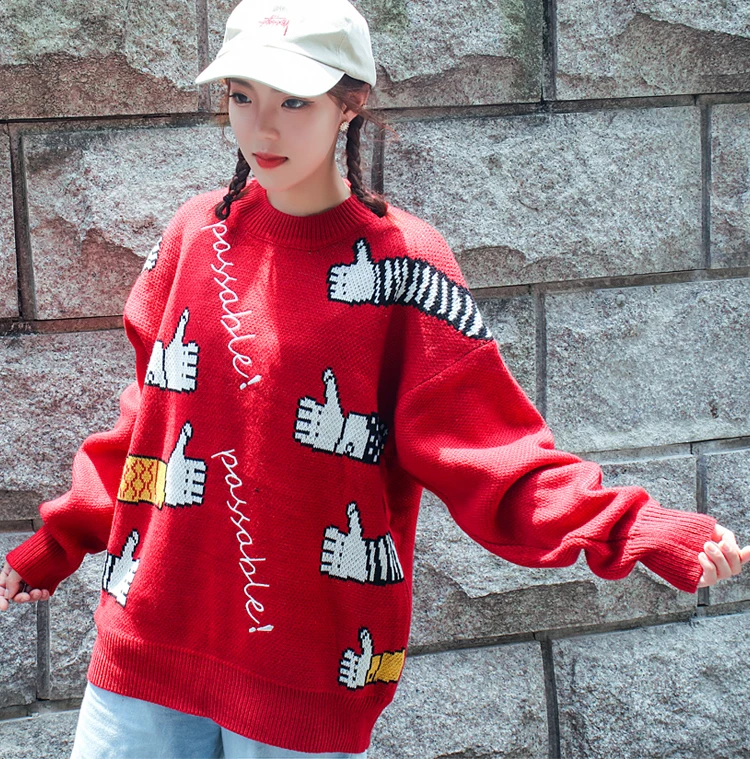 Men's sweater 019 autumn and winter new handsome round neck couple loose sweater youth personality fashion men's clothing - Color: red