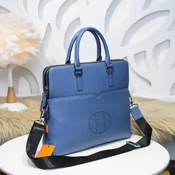 

2020 top quality luxury brand H business men's 100% real cowhide zipper portable briefcase designer multifunctional laptop bag