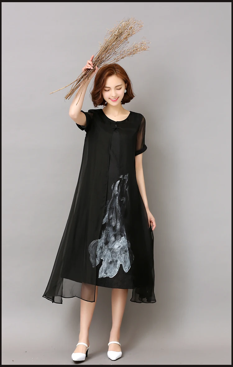 Large size M-3XL Add fertilizer to increase the new cotton and linen spell silk chiffon retro improved cheongsam dress