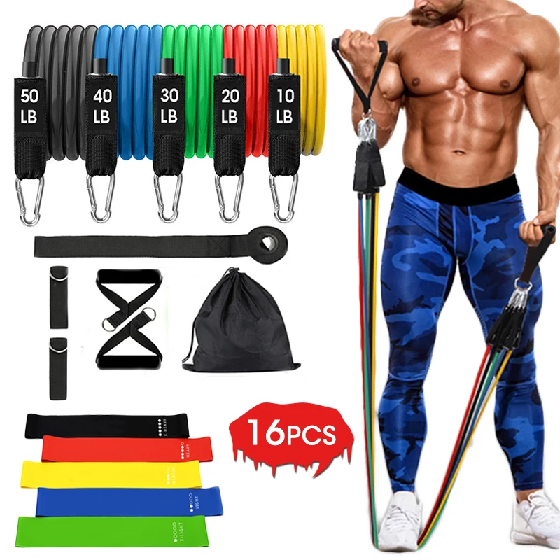 Banda con tubos de resistencia para Fitness, cuerda de tracción elástica para Yoga, gimnasio, expansor de entrenamiento, anclaje de puerta con mango de correa en el tobillo, 11/16 Uds.