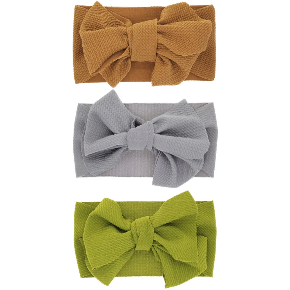 Brown Gray Green 3 упаковки; эластичный цельный тюрбан для маленьких девочек; повязка на голову с бантом - Цвет: Brown Gray Green
