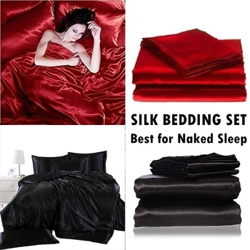 

4 Pce Luxury Satin Silk Soft QUEEN Bed Fitted Bed Sheet Set duvet cover flat sheet pillowcases Wholesale