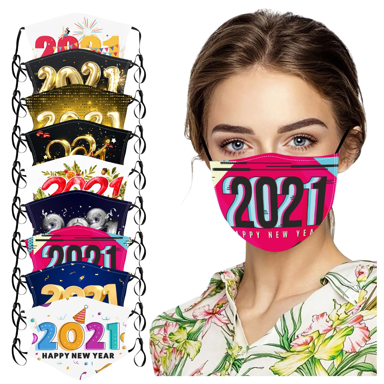 

Fast Delivery Within 24 Hours MÃ¡scara 2021 Happy New Years Adult Mask Washable Reusable Pollution Cover Face Masks Bandage