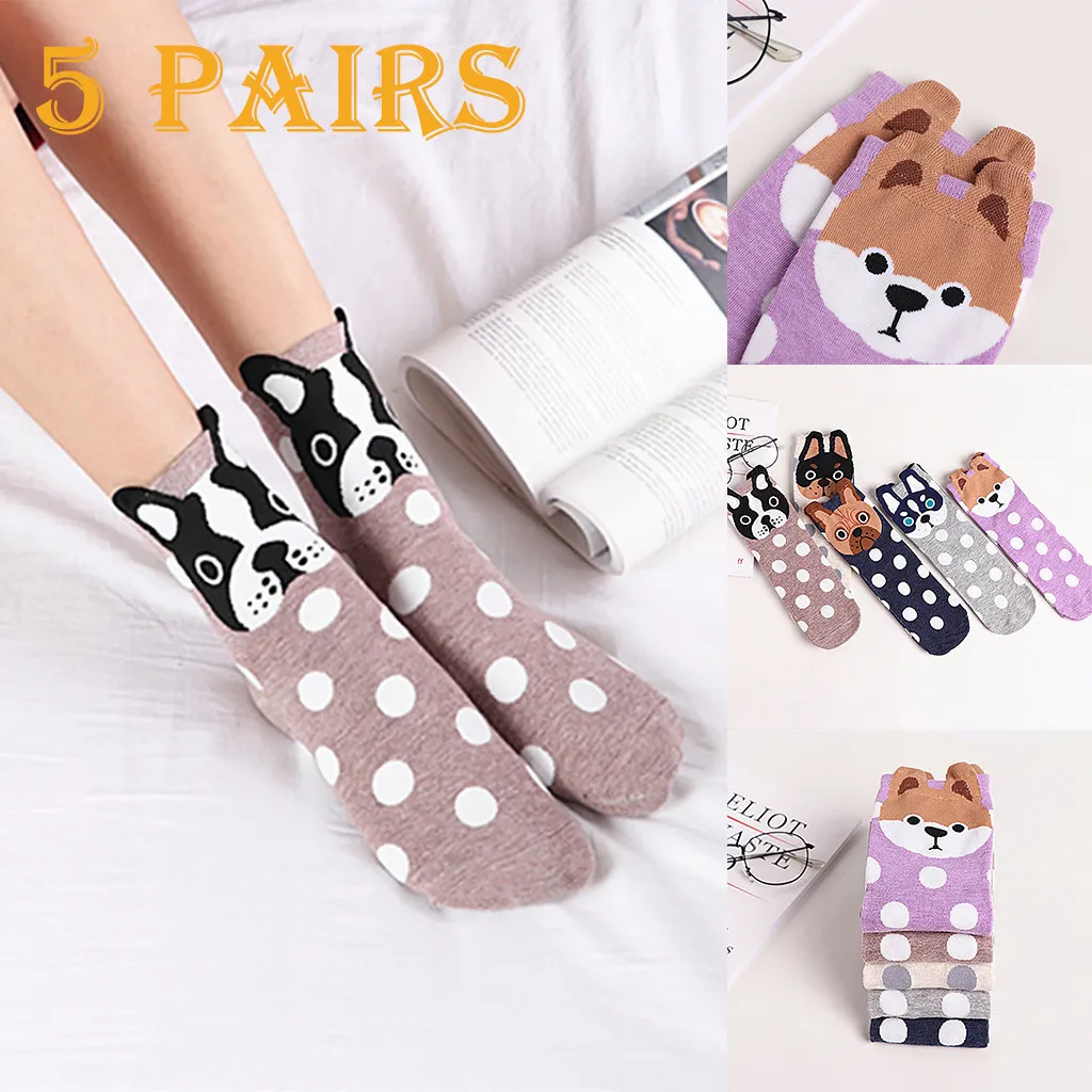 5 пар теплых носков, женские прямые носки, женские носки для взрослых, милые носки в горошек, chaussettes femmes женские носки# A25