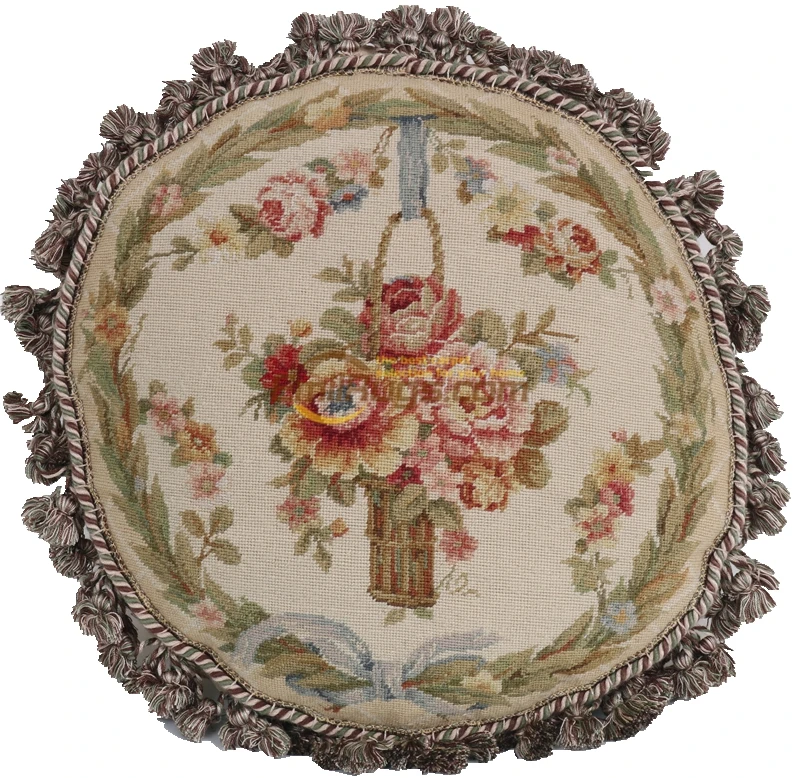 Подушка в стиле ретро с вышивкой большая круглая накидка различные цветы