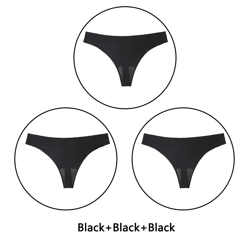Black Black Black 3 шт./партия, сексуальные стринги, женские бесшовные трусики, однотонное мягкое нижнее белье, низкая посадка, стринги, XS-L, европейский размер, нижнее белье, ультратонкие, нижнее белье, Новинка - Цвет: Black Black Black