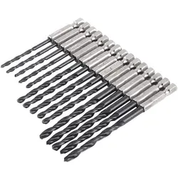 O aço torcido revestido do tempo alto dos bocados de broca de 15 pces encanta a pata 3mm 4mm 5mm ferramentas de perfuração pretas para trabalhar metais