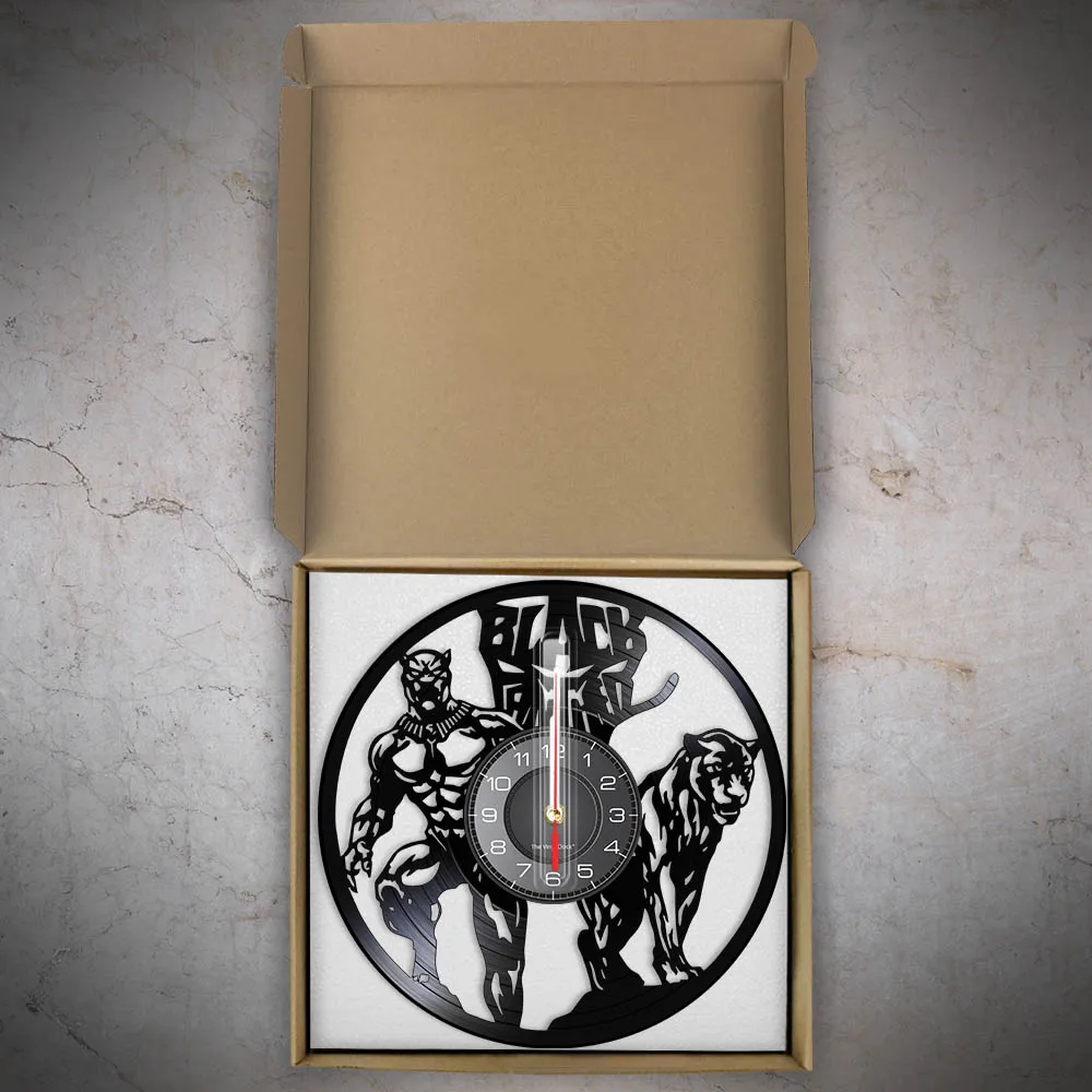 Wakanda Forever Panther Superhero Inspired Vinyl Record Wall Clock Silent Non Ticking Timepieces Retro Wall Watch For Kids Room 3