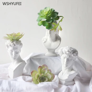 

1Pcs White resin vase imitation plaster David head flower pot character Xiaowei statue flower inserted home decoration ornaments