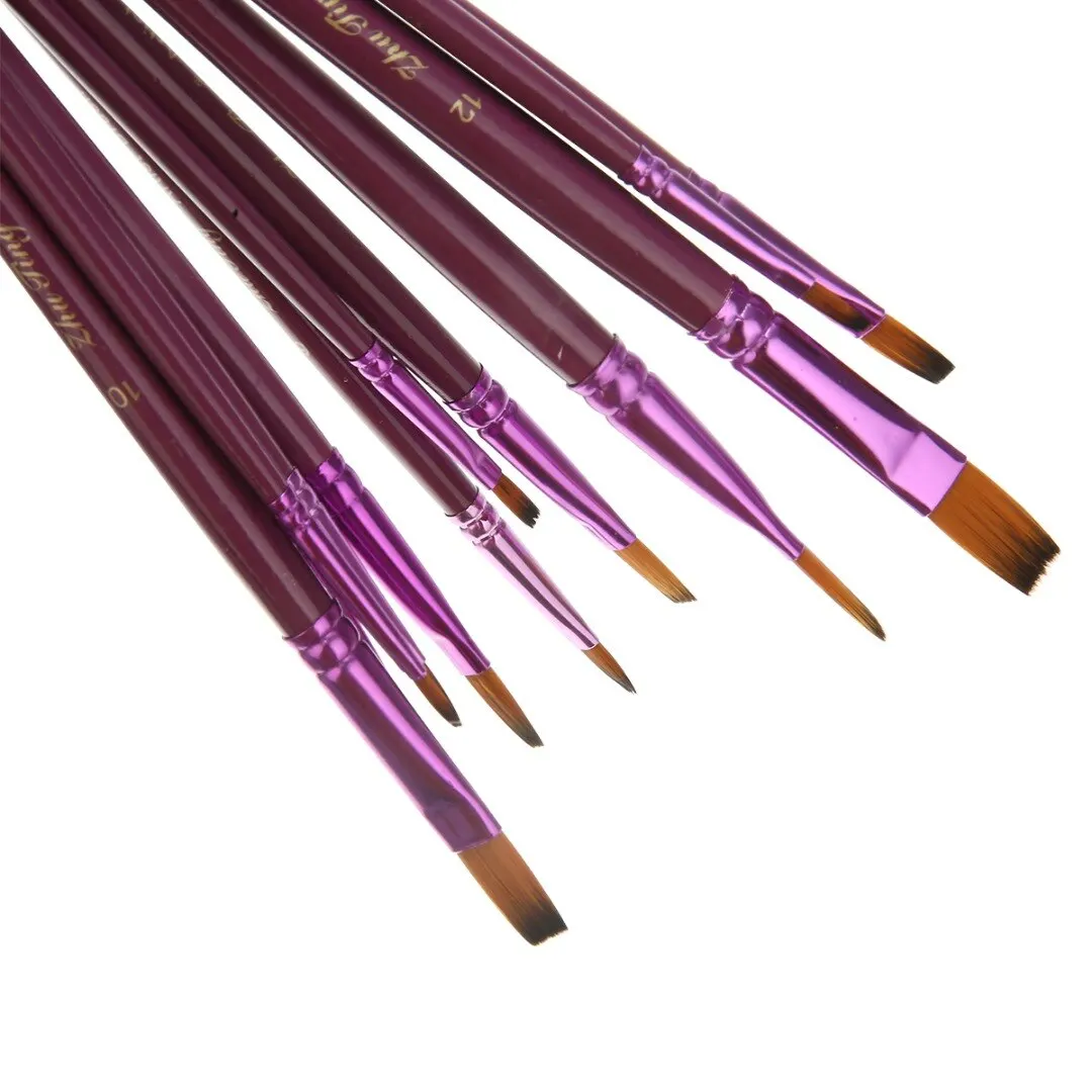 12Pcs Oil Painting Brushes Purple Painting Brush Pointed Flat/Tip Art Paintbrush Set Watercolor Nylon Hair Oil Drawing Pen