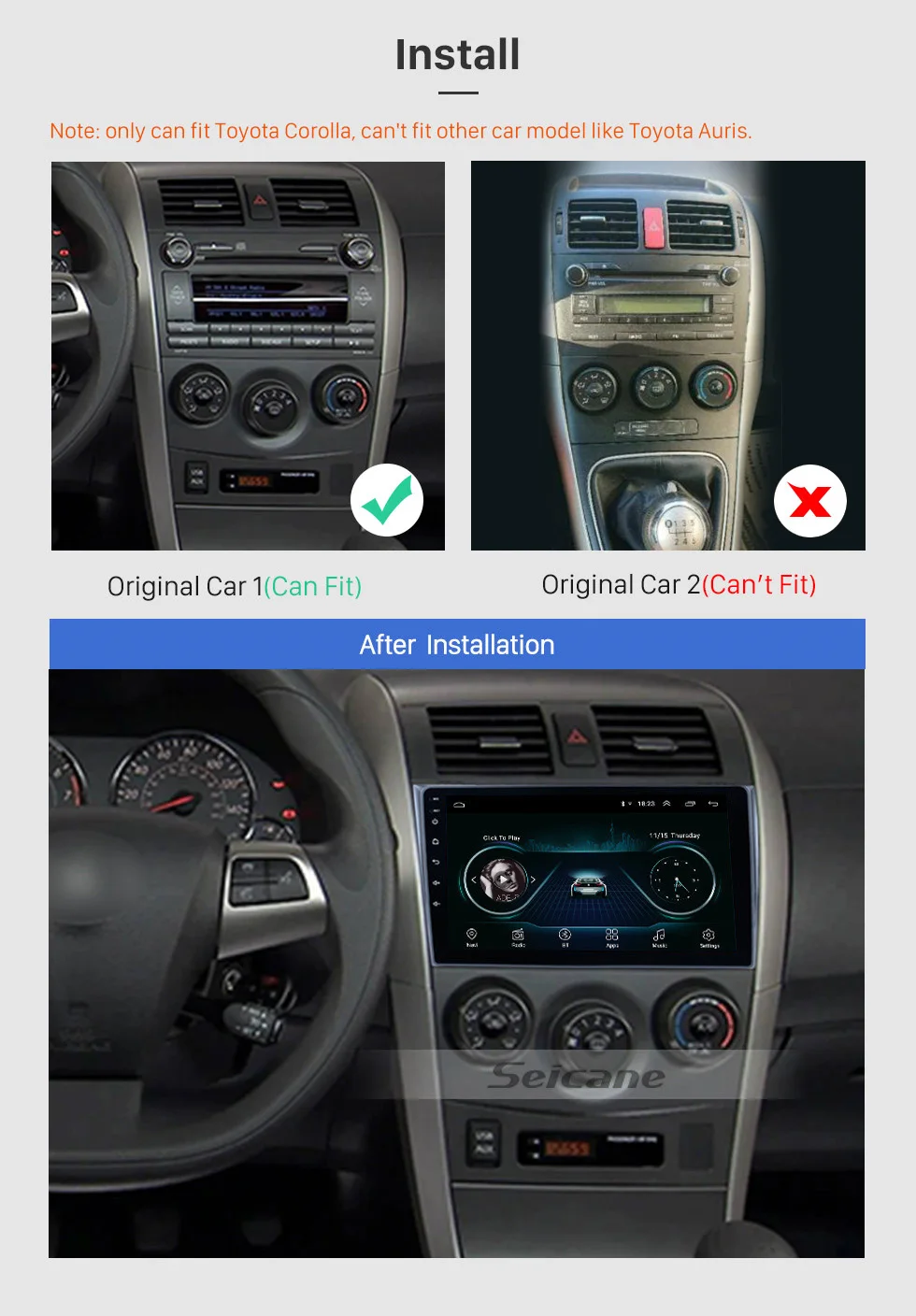 Seicane Android 8,1 gps Автомагнитола для Toyota Corolla 2006 2007 2008 2009 2010 2011 2012 9 дюймов 2Din навигация мультимедийный плеер