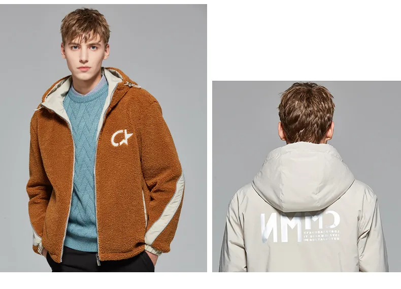 New Arrival Winter Mens White Coats High Quality Double Faced Wool Lamb Thick Warm Jacket Fashion Hooded Casual Loose Jacket