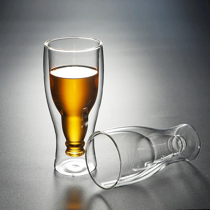 Heat-resistant Glass Beer Steins Double-layer Cup Cute Creative Glass Cup Cool Transparent Party Hotel Wholesale Explosion-Proof