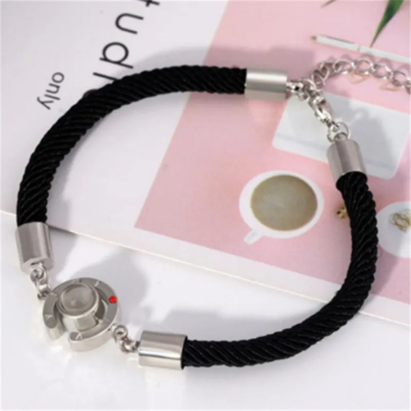 black rope round b 2 шт. 100 языков I love you Проекционные кольца для женщин модные ювелирные изделия Романтическая любовь память Свадебные кольца наборы подарки - Цвет основного камня: black rope round b