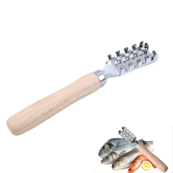 

Stainless Steel Multifunctional Wooden Handle Fish Scale Shaving Fish Scale Scraper Seafood Meat Cleaning Tool