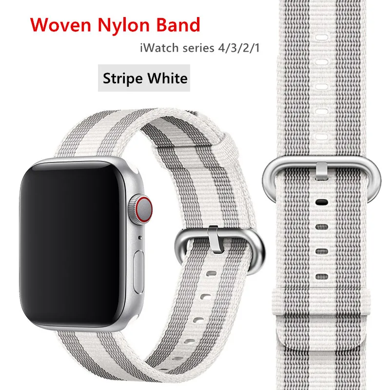 Нейлоновый ремешок для Apple Watch 44 мм 40 мм iWatch 38 мм 42 мм спортивный тканевый браслет для часов Apple watch 5 4 3 2 1 38 - Цвет ремешка: stripe white