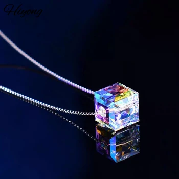 

Hiyong Cube Sugar Crystal Necklace Sterling Silver Pendant Necklace Fashion Charm Choker Necklace Shiny Crystal Cube Sugar Gifts