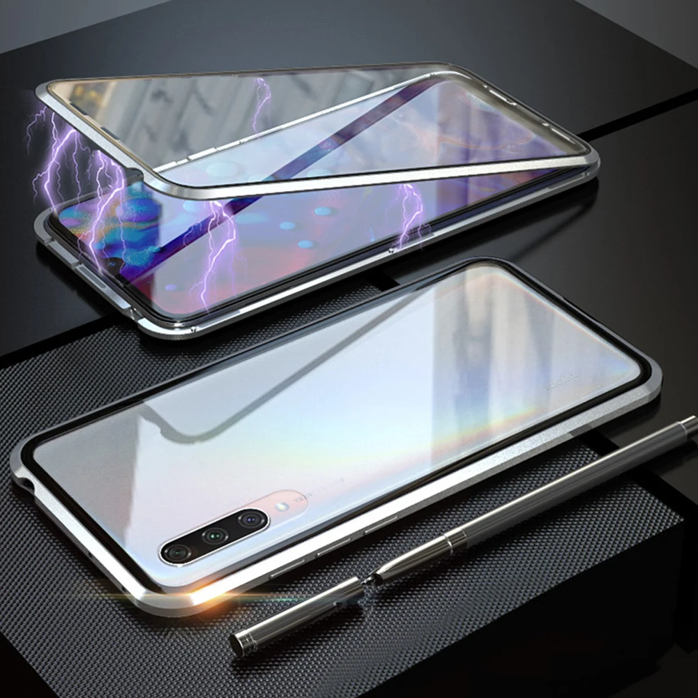 Магнитный адсорбционный чехол из закаленного стекла для Xiaomi Mi CC9 CC9e металлический магнит стекло полная защита корпуса чехол для Xiaomi Mi 9 SE - Цвет: Silver