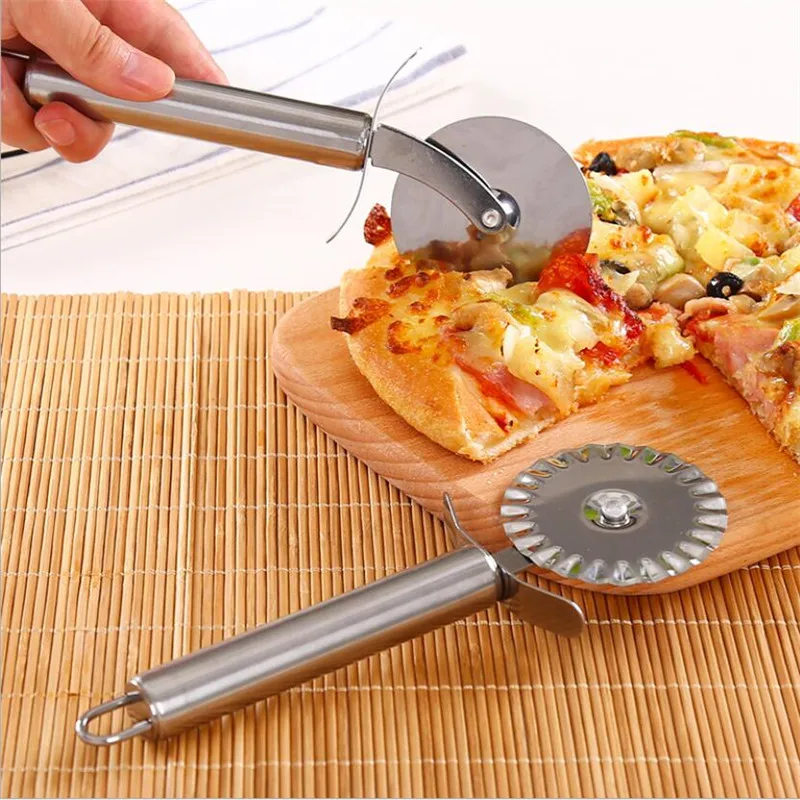 Stainless Steel Pizza Cutter single Roller Pizza Knife Cutter Pastry Pasta Dough Crimper Kitchen Tools