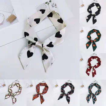 

2020 New Women Heart Print Long Silk Scarf Fashion Color Block Printed Bandana Lady Thin Scarves Soft Bags Accessories