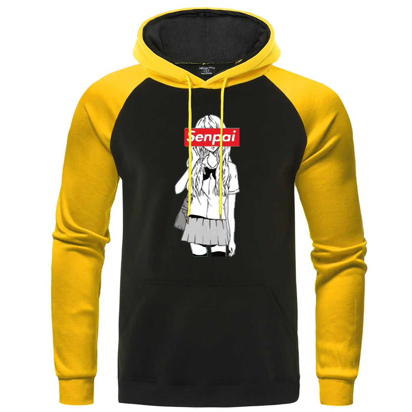 Осень зима мужские толстовки реглан Senpai аниме девушка Nerdy печати толстовка унисекс Harajuku Одежда Манга уличная мужская Толстовка - Цвет: yellow black 6