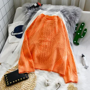 

solid casual knitted loose women sweater and pullovers 2020 autumn new o-neck long-sleeved solid female pulls outwear tops