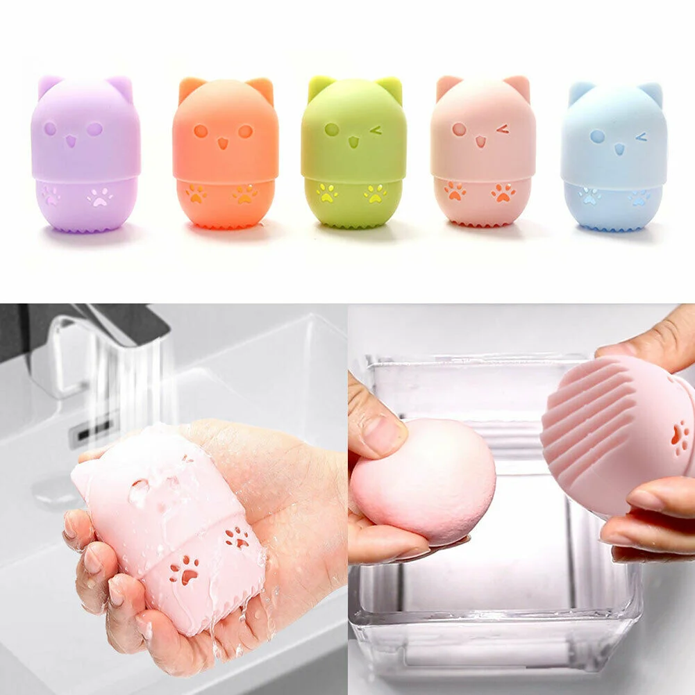 Hot Face Powder Puff Holder Sponge Box Makeup Egg Drying Case Portable Soft Silicone Cosmetic Puff Cleaning Holder Dropshipping