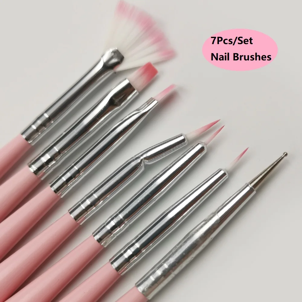 B-004 7Pcs pink 7 шт./компл. кисть для дизайна ногтей плоская акриловая ручка для рисования УФ Гель-лак французский дизайн Живопись Расширение строитель инструменты для обработки поверхностей - Цвет: B-004 7Pcs pink