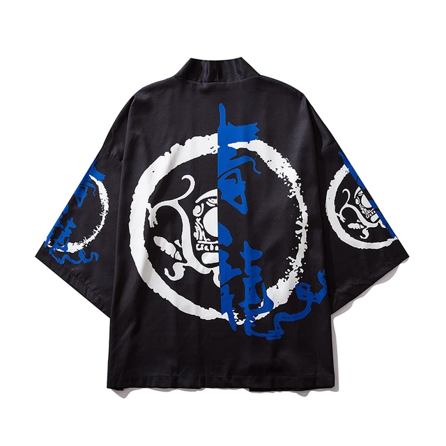 Bebovizi Japanese Style Cat Samurai Kimono Streetwear Men Women Cardigan Japan Harajuku Anime Robe Anime Clothes 2020 Summer 7062-Black
