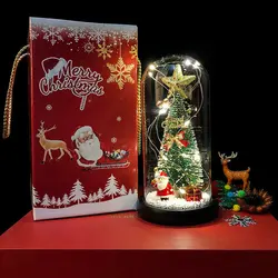 Árvore de natal de vidro 3d lâmpada usb luz da noite led artesanato esfera de vidro decoração de mesa de escritório em casa lâmpada light up brinquedos crianças presentes