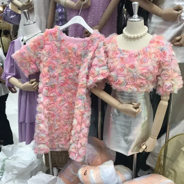 Женский летний короткий топ с трехмерными цветами короткая шифоновая рубашка