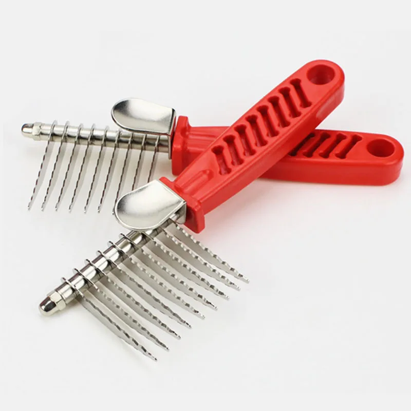 Vendedor Caliente Pelo Largo mascota perro aseo Acero inoxidable nudo pelo vertimiento quitar rastrillo de aseo peine pelo largo, corto o grueso gato aseo herramientas mlKE03jzD