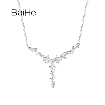 شراءBAIHE الصلبة 18K الذهب الأبيض (AU750) 0.40ct H/SI الماس الطبيعي الزفاف المشاركة العصرية الجميلة مجوهرات الماس القلائد للنساء