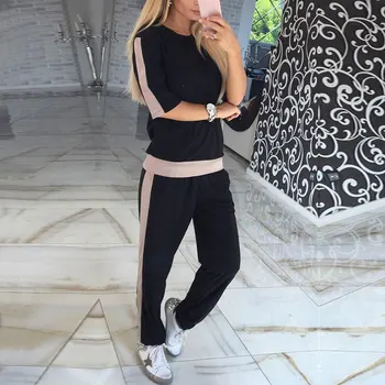 

Women Autumn Tracksuit Women Sets Elegant 2020 Casual O Neck Half Sleeve Sporting Suit Two Piece Sets Patchwork Sportswear