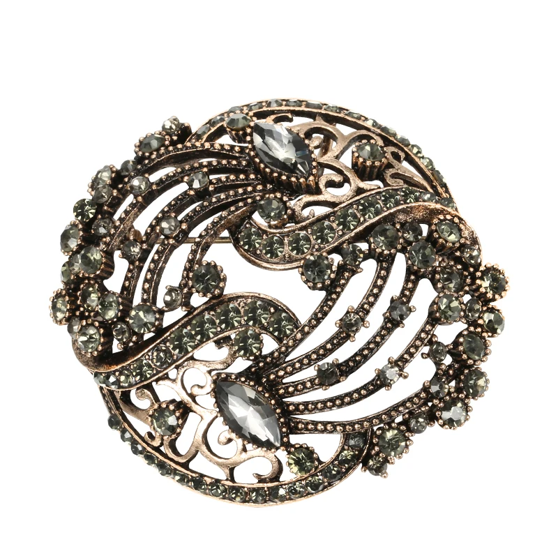 Antique Gold Plated Kinel Новое поступление Броши для женщин Готический серый Хрустальный цветок Античный Золотой счастливый Тотем Брошь булавка нагрудный корсаж ювелирные изделия - Metal color: Antique Gold Plated