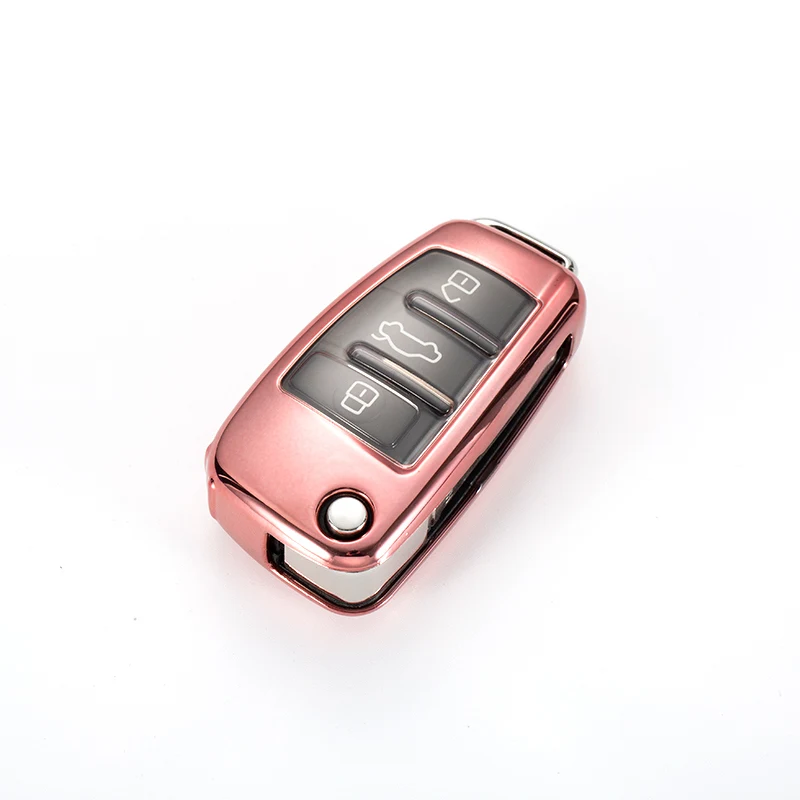 ТПУ Мягкий силиконовый чехол для ключей с ярким покрытием для Audi Q3 A4L A6L Q5 Q7 A1 A3 автомобильный чехол с откидной крышкой для ключей 6 цветов аксессуары - Название цвета: A-pink
