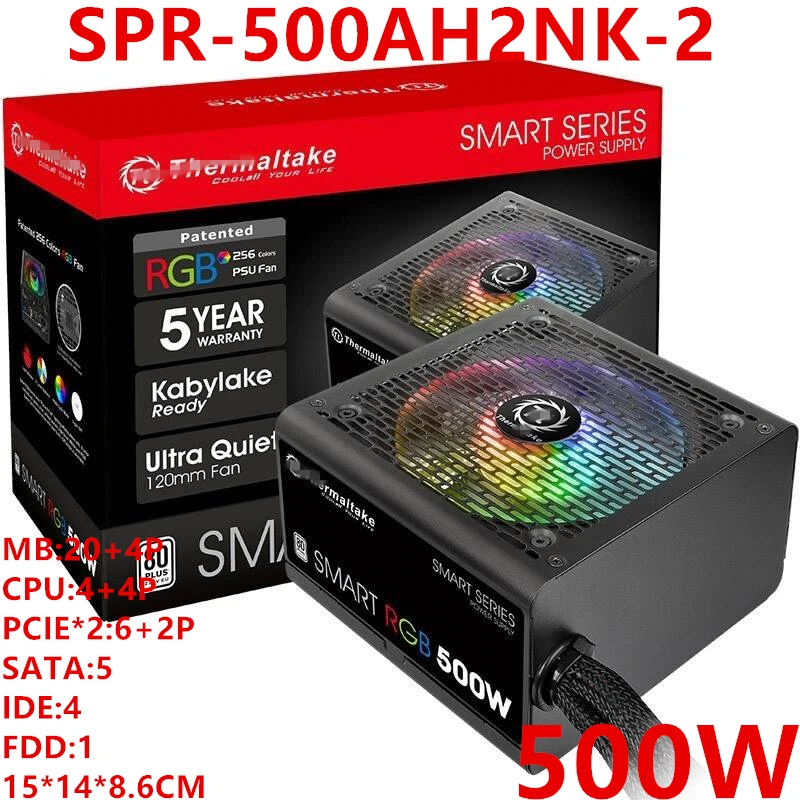 New PSU For Thermaltake(Tt) Smart RGB 500W ATX 12V Silent Power Supply for Desktop Mainframe Power Supply SPR-500AH2NK-2