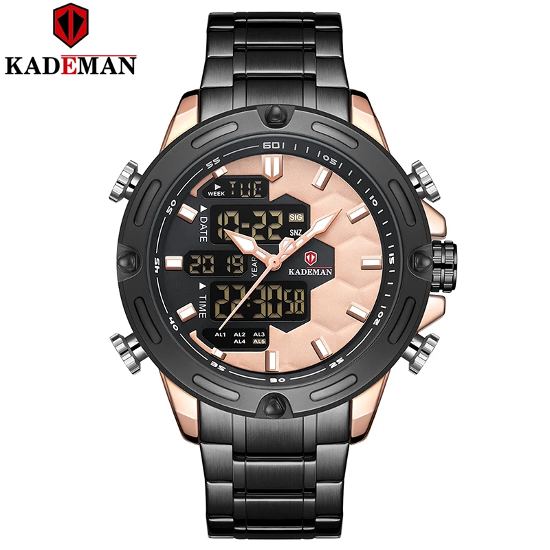 K9070-RGB-RG-B KADEMAN, модные мужские часы, футбольный элемент, спортивные часы, Роскошные, Топ бренд, полная сталь, новинка, повседневные мужские наручные часы, водонепроницаемые - Цвет: K9070-RGB-RG-B