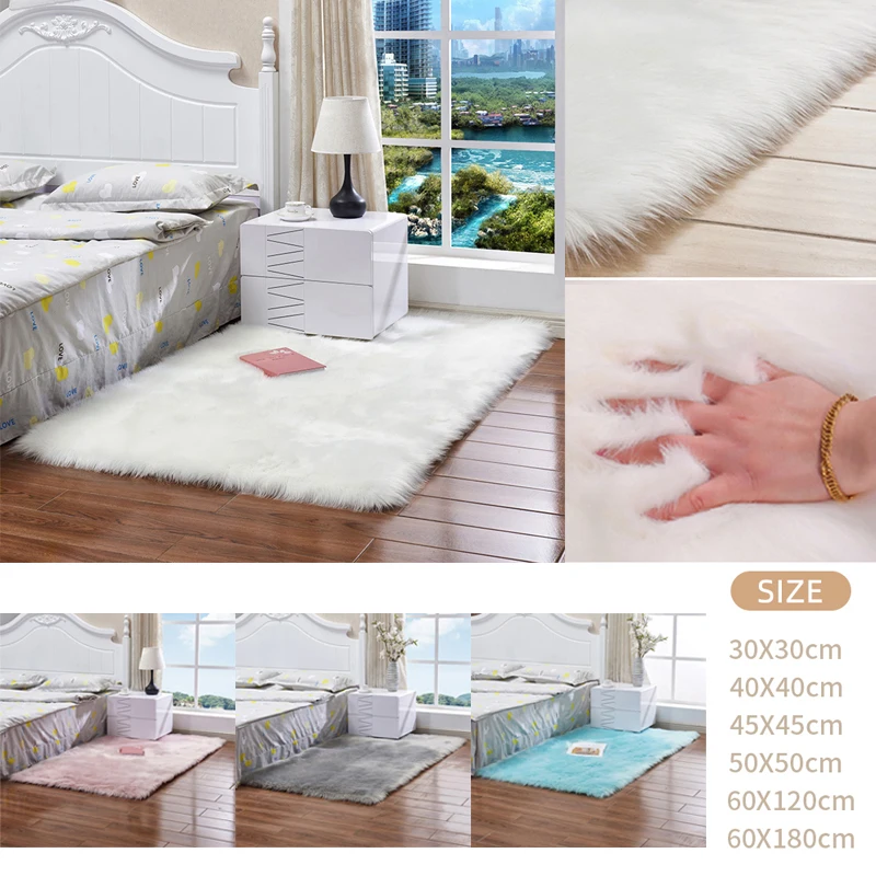 Прямоугольный мягкий ковер из искусственного меха овчины, напольный ворсистый, шелковистый, плюшевый ковер, белый ковер из искусственного меха, прикроватные Коврики для спальни
