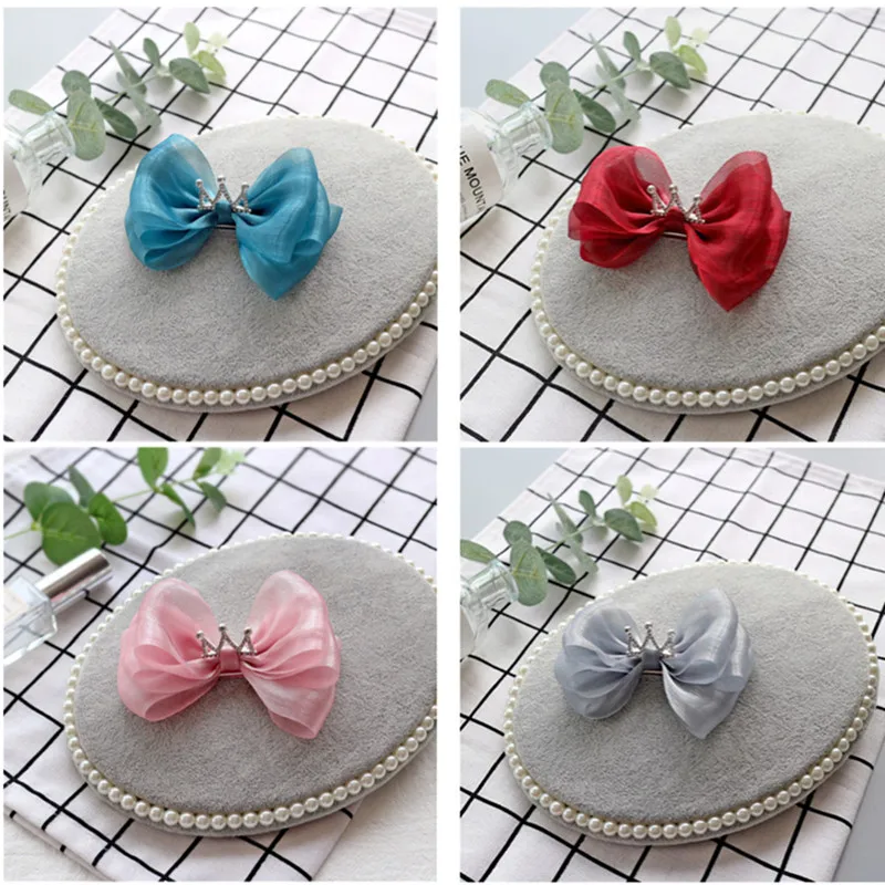 8pcs/lot Children Three-dimensional Snow Yarn Bow Hairpin Crown Top Hair Clips Crown Hair Ornaments Hairpin Kids Headwear