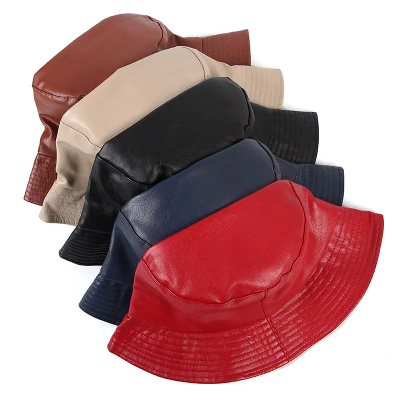 red leather bucket hat