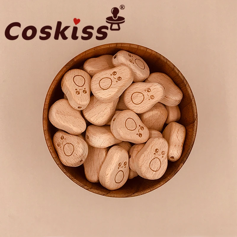 

Coskiss 100pcs Beech Wooden Bow Beads BPA Free Wooden Teethers Toys Wooden Teether Wooden Teething Bead Baby Teether