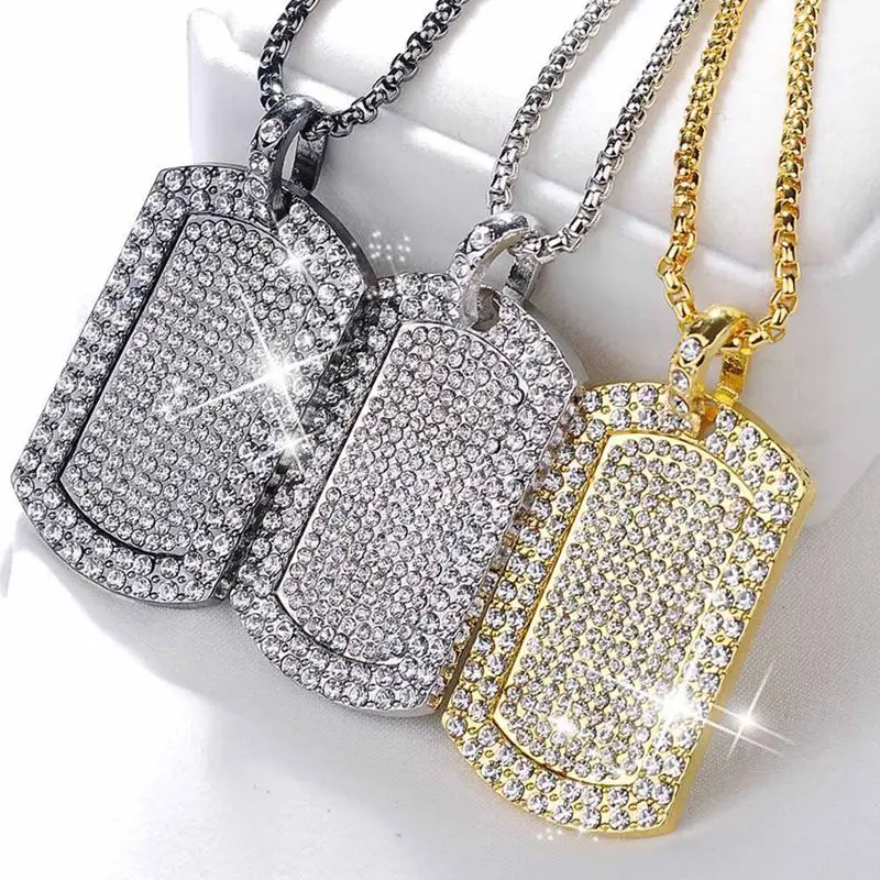 

Mens Iced Pendant Chain Hip Hop Rappers Micro Octagon Square Rinestone Color Stone Pendant Chain Goldtone